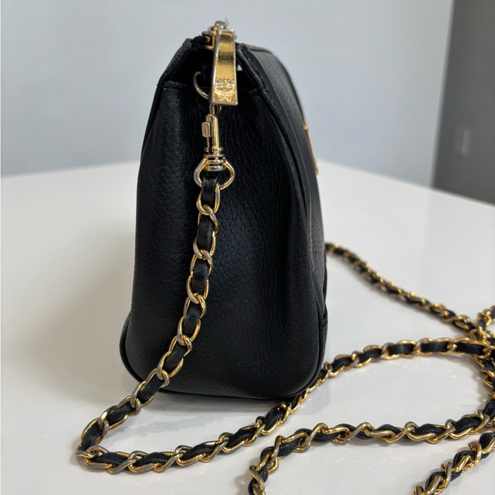 MCM Vintage Black Pebbled Leather Chain Crossbody Bag Gold Hardware - Picture 5 of 13